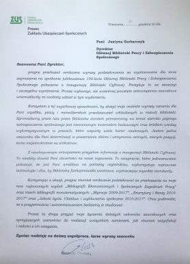 ZUS - list gratulacyjny